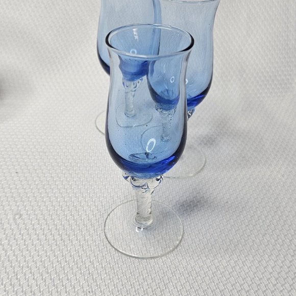 3 Vintage Blue Twisted Stem Shot Aperitif Cordial Glasses 4.5" barware stemware - Picture 7 of 10